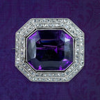 Art Deco Amethyst Diamond Brooch 18ct Gold 20ct Amethyst
