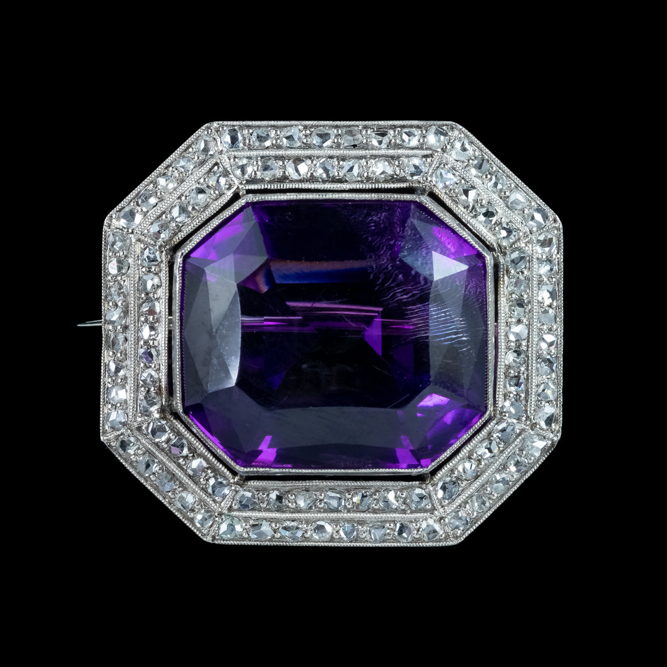 Art Deco Amethyst Diamond Brooch 18ct Gold 20ct Amethyst Secondary image