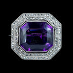 Art Deco Amethyst Diamond Brooch 18ct Gold 20ct Amethyst