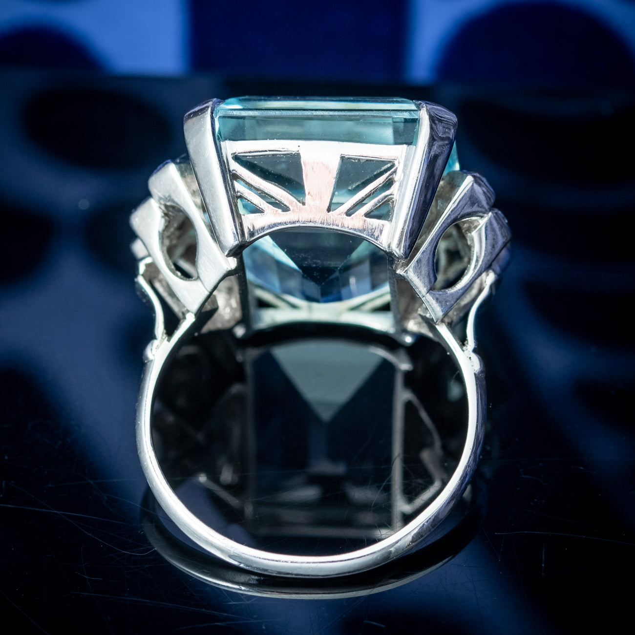 Art Deco Aquamarine Diamond Cocktail Ring 20ct Aqua Secondary image