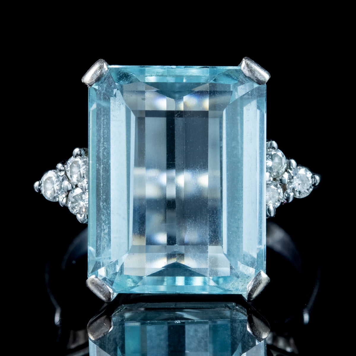 Art Deco Aquamarine Diamond Cocktail Ring 10ct Aqua