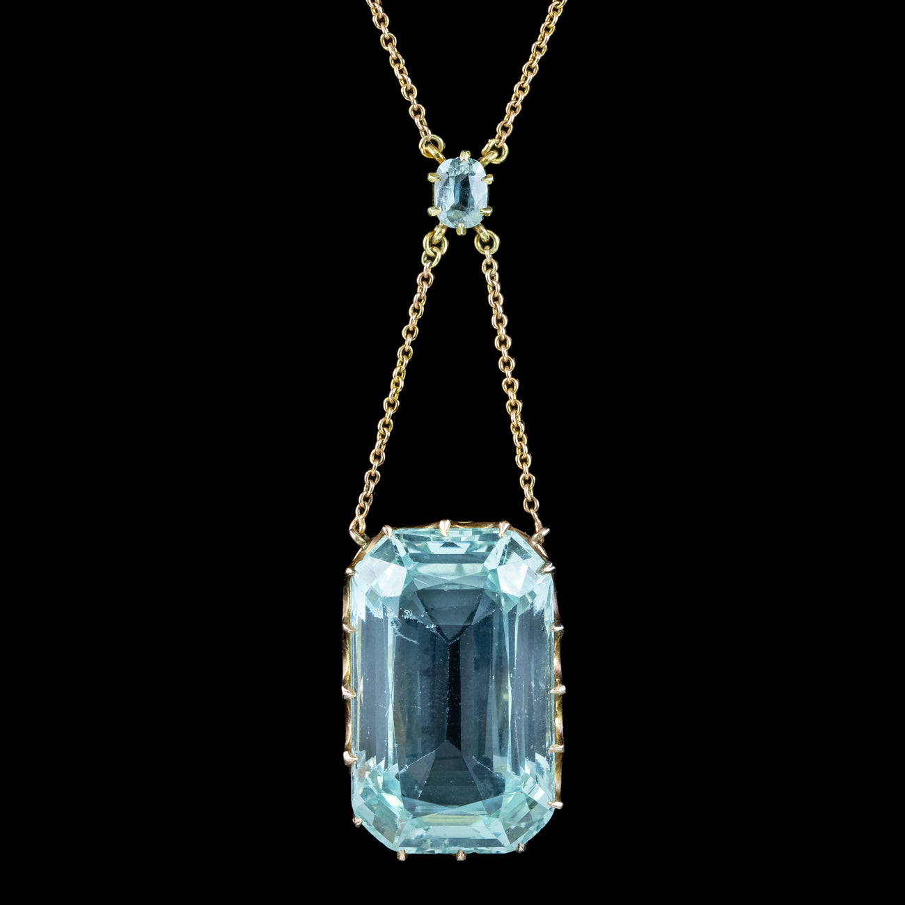 Art Deco Aquamarine Lavaliere Necklace 15ct Gold 25ct Aqua Secondary image
