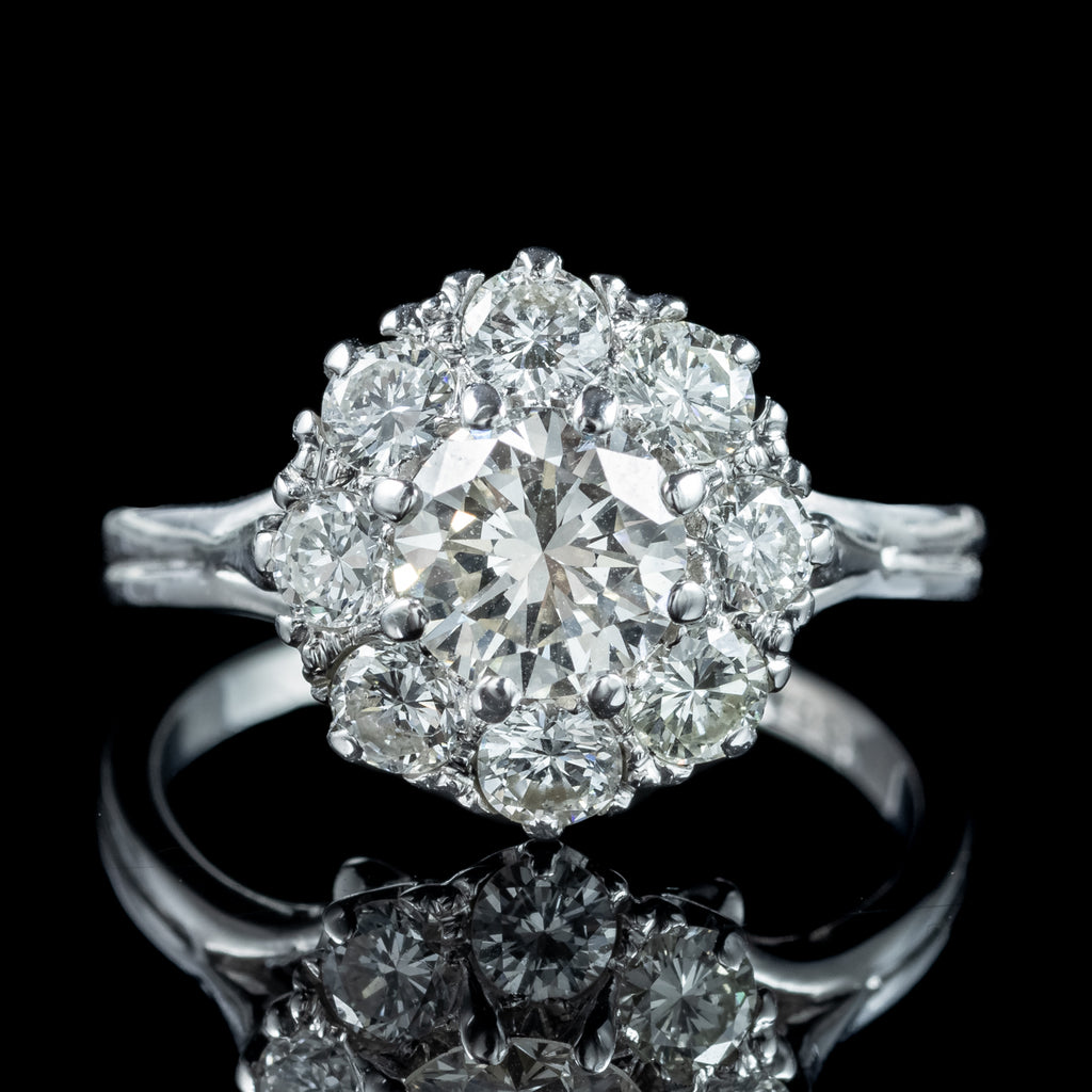 Art Deco Diamond Cluster Ring 2.2ct Total 