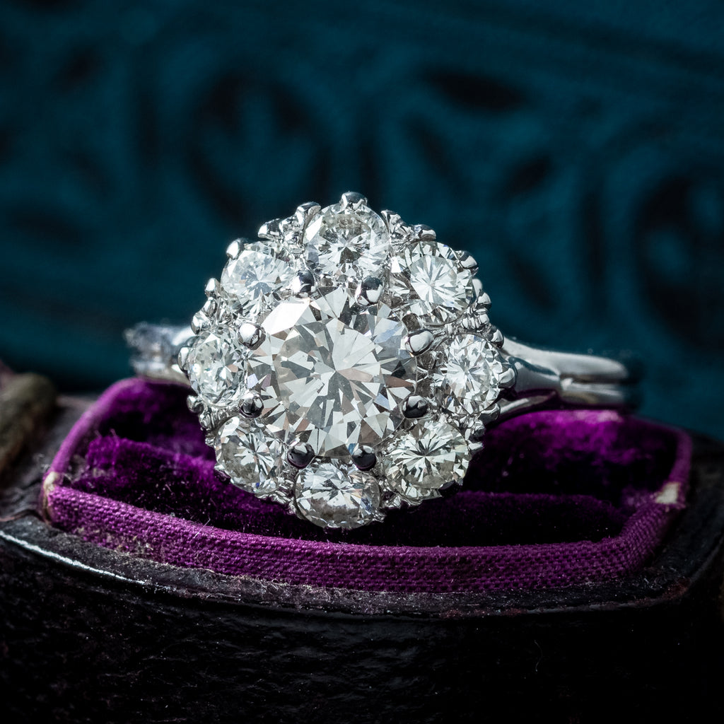Art Deco Diamond Cluster Ring 2.2ct Total 
