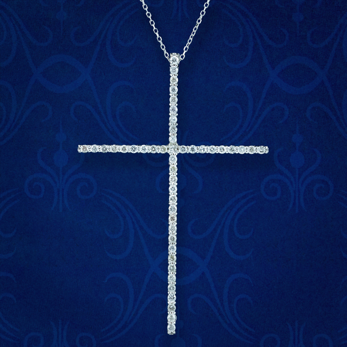 Art Deco Diamond Cross Pendant Necklace 18ct Gold Main image