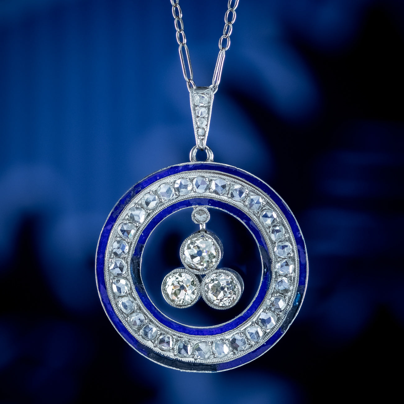 Art Deco Diamond Enamel Pendant Necklace Platinum 2.5ct Diamond Secondary image