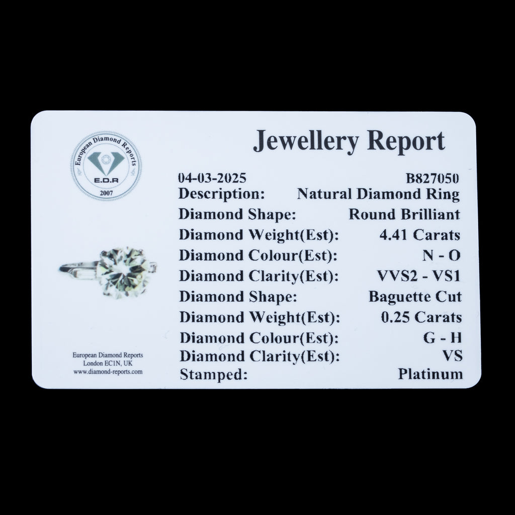 Art Deco Diamond Solitaire Ring 4.41ct Total With Cert