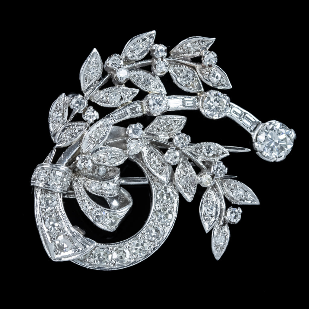 Art Deco Diamond Spray Brooch 18ct Gold 2.5ct Diamond