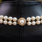 Art Deco Double Strand Pearl Necklace 18ct Gold Diamond Clasp