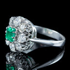Art Deco Emerald Diamond Cluster Ring 0.38ct Emerald 