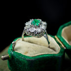 Art Deco Emerald Diamond Cluster Ring 0.38ct Emerald 