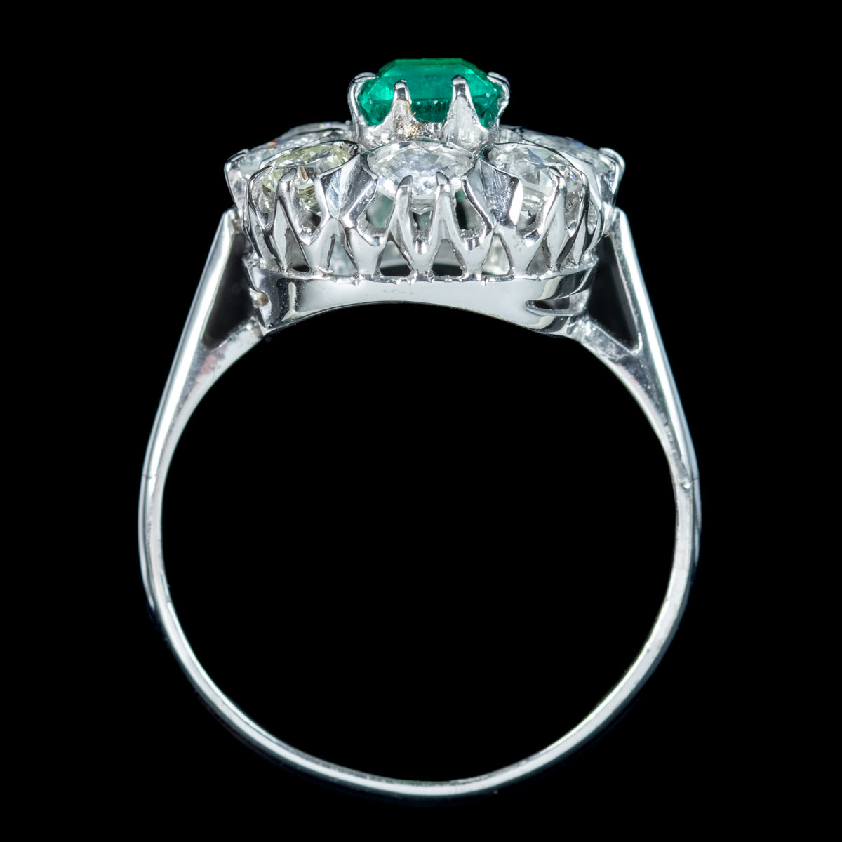 Art Deco Emerald Diamond Cluster Ring 0.38ct Emerald 