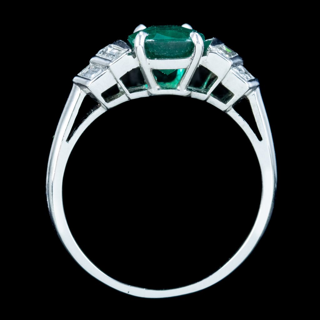 Art Deco Emerald Diamond Ring 1.67ct Emerald With Cert  
