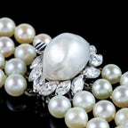 Art Deco Four Strand Pearl Necklace With Pearl Diamond Clasp
