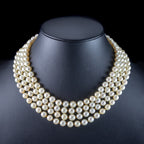 Art Deco Four Strand Pearl Necklace With Pearl Diamond Clasp