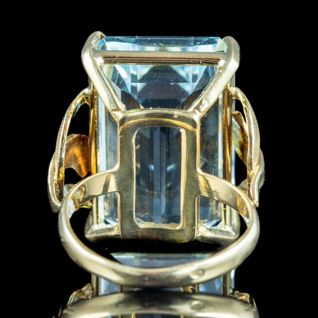 Art Deco French Aquamarine Cocktail Ring 26.24ct Aqua
