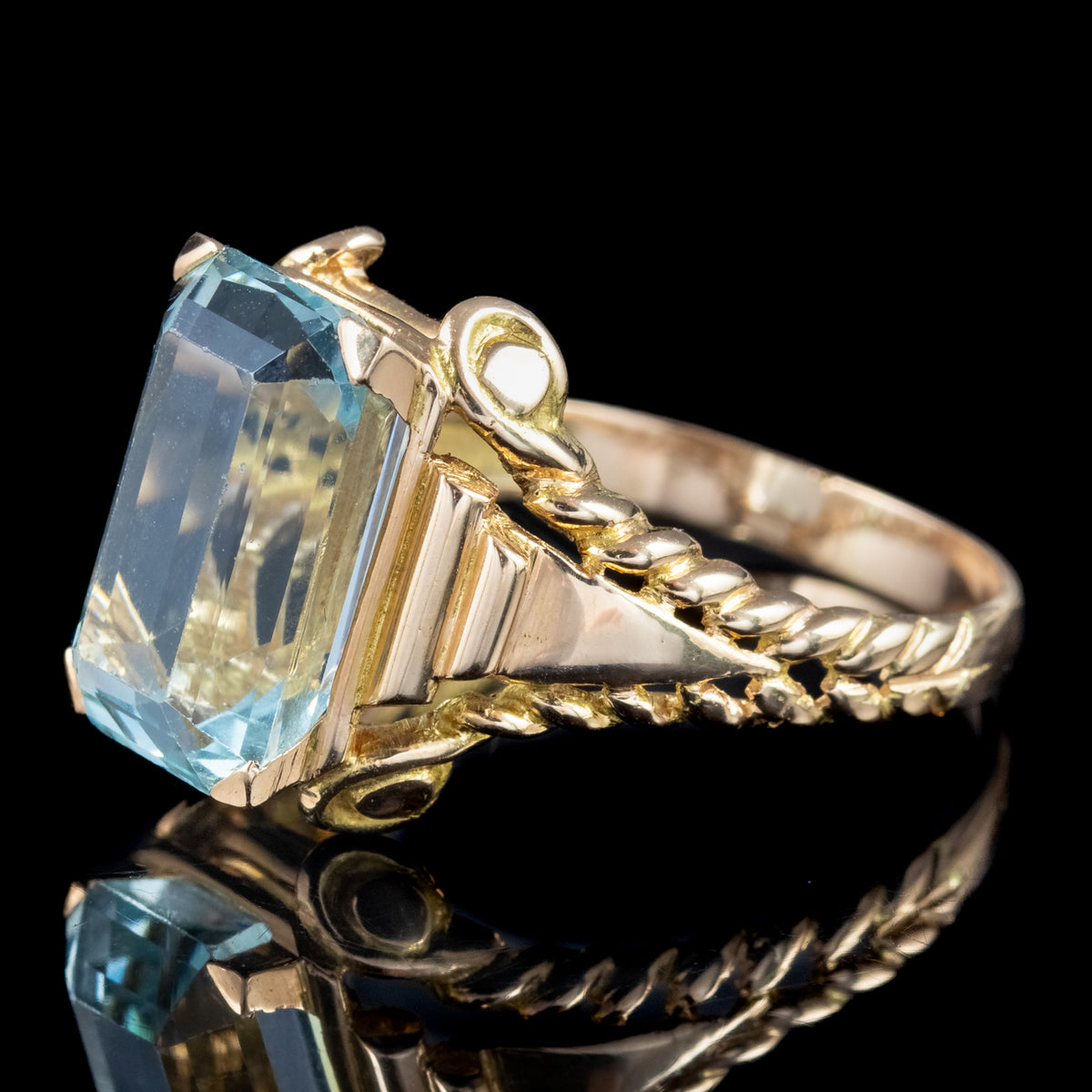 Art Deco French Aquamarine Ring 6.6ct Aqua