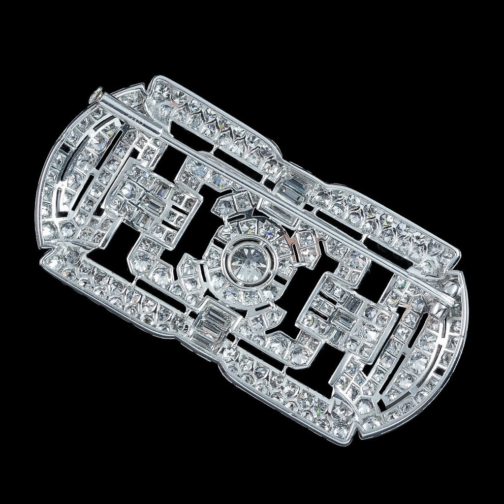 Art Deco French Diamond Brooch 18ct Gold 4.89ct Total With Box