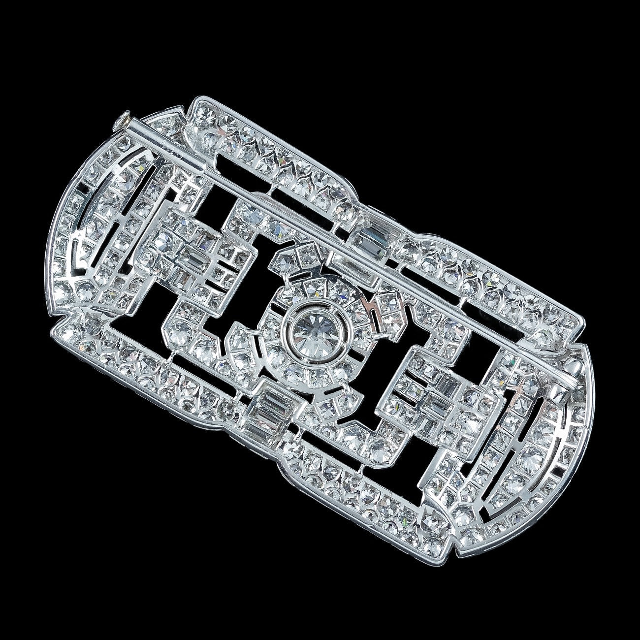 Art Deco French Diamond Brooch 18ct Gold 4.89ct Total With Box