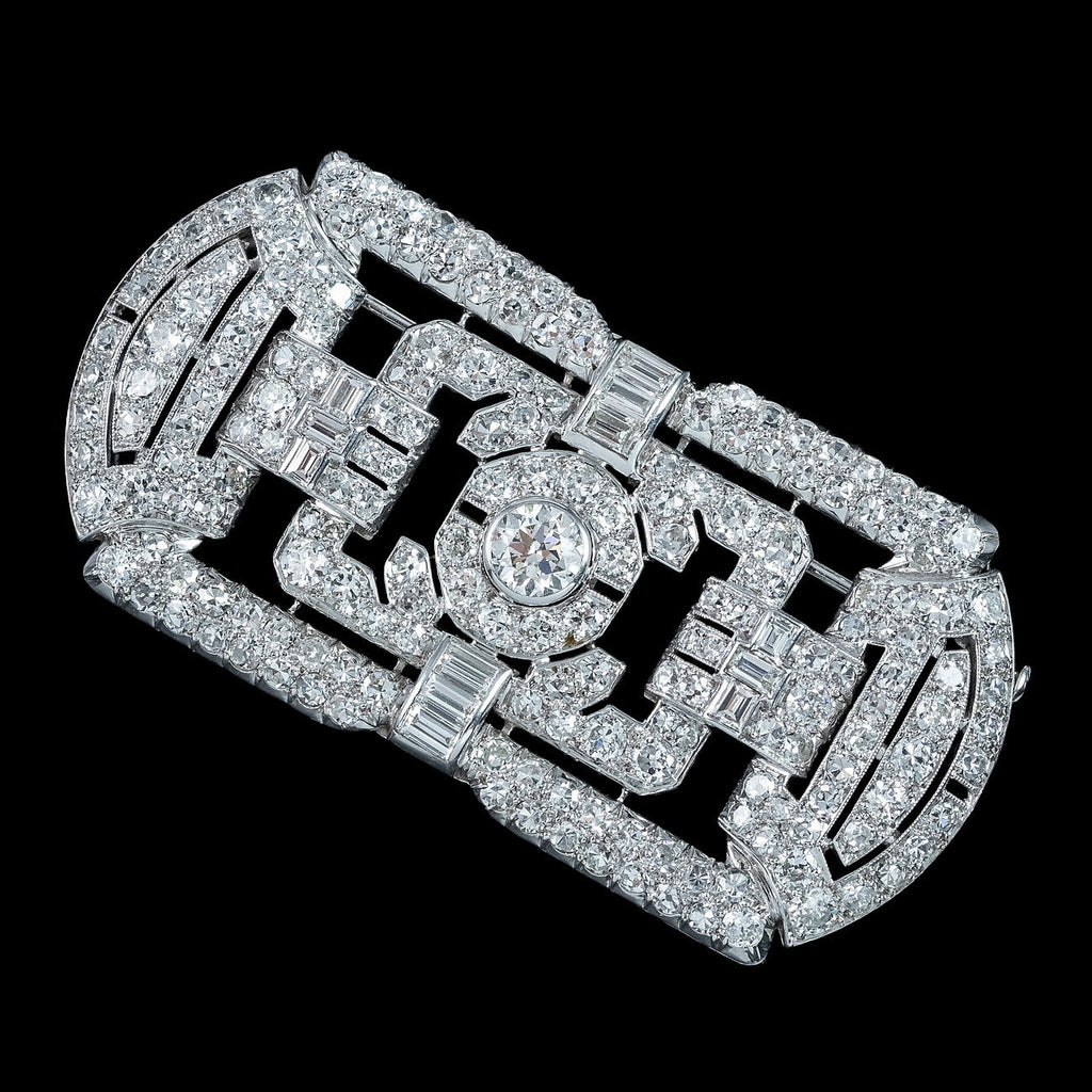 Art Deco French Diamond Brooch 18ct Gold 4.89ct Total With Box