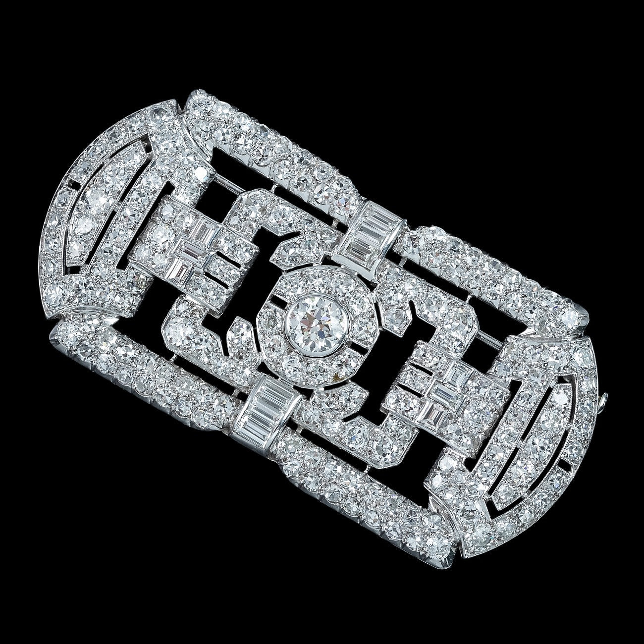 Art Deco French Diamond Brooch 18ct Gold 4.89ct Total With Box