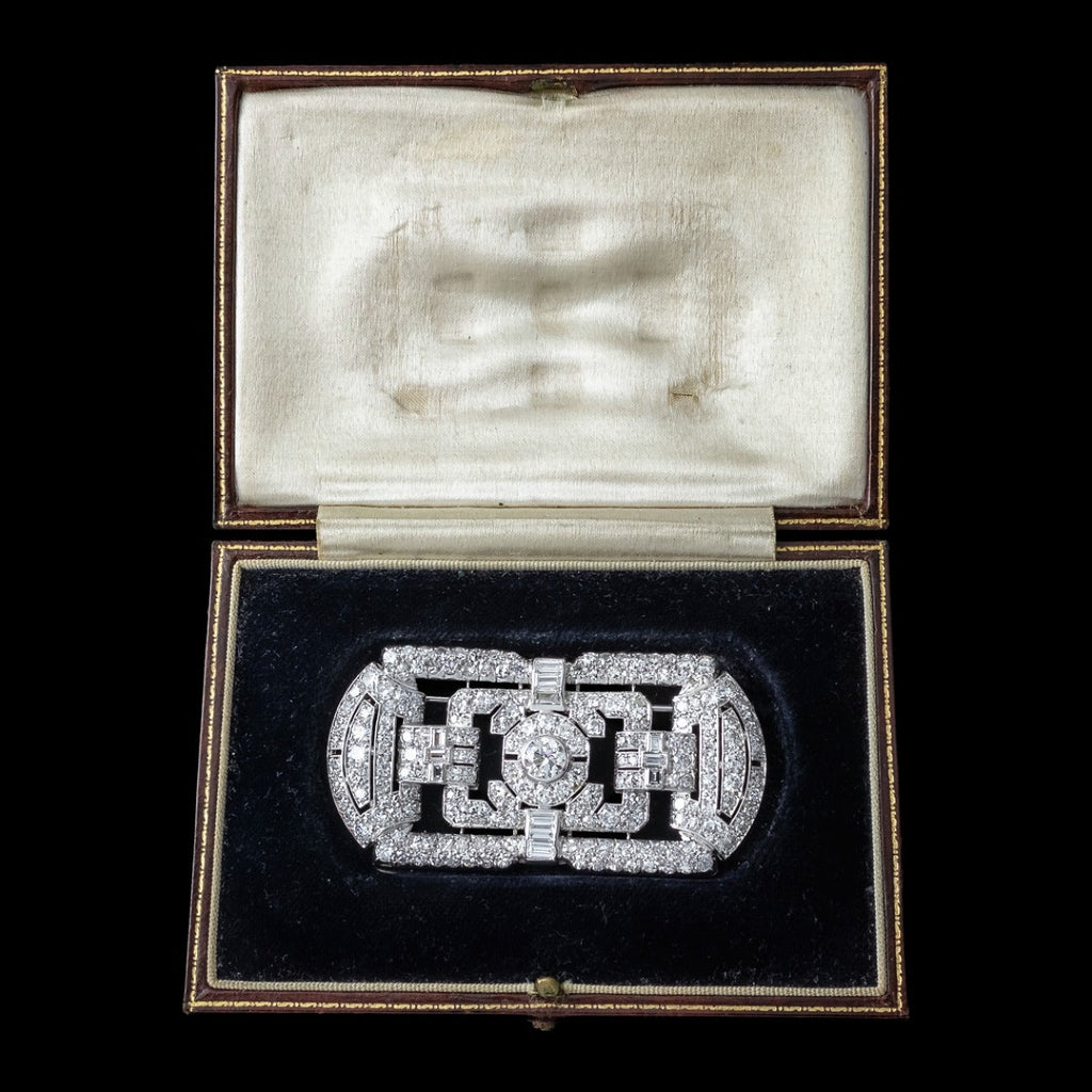 Art Deco French Diamond Brooch 18ct Gold 4.89ct Total With Box