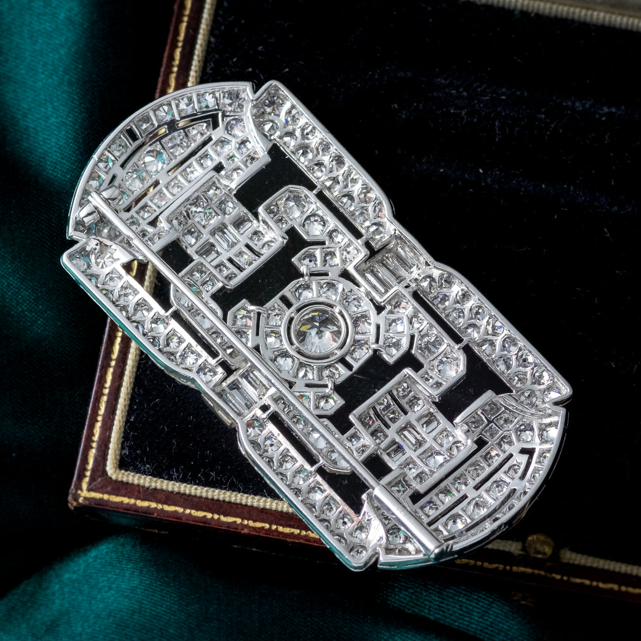 Art Deco French Diamond Brooch 18ct Gold 4.89ct Total With Box