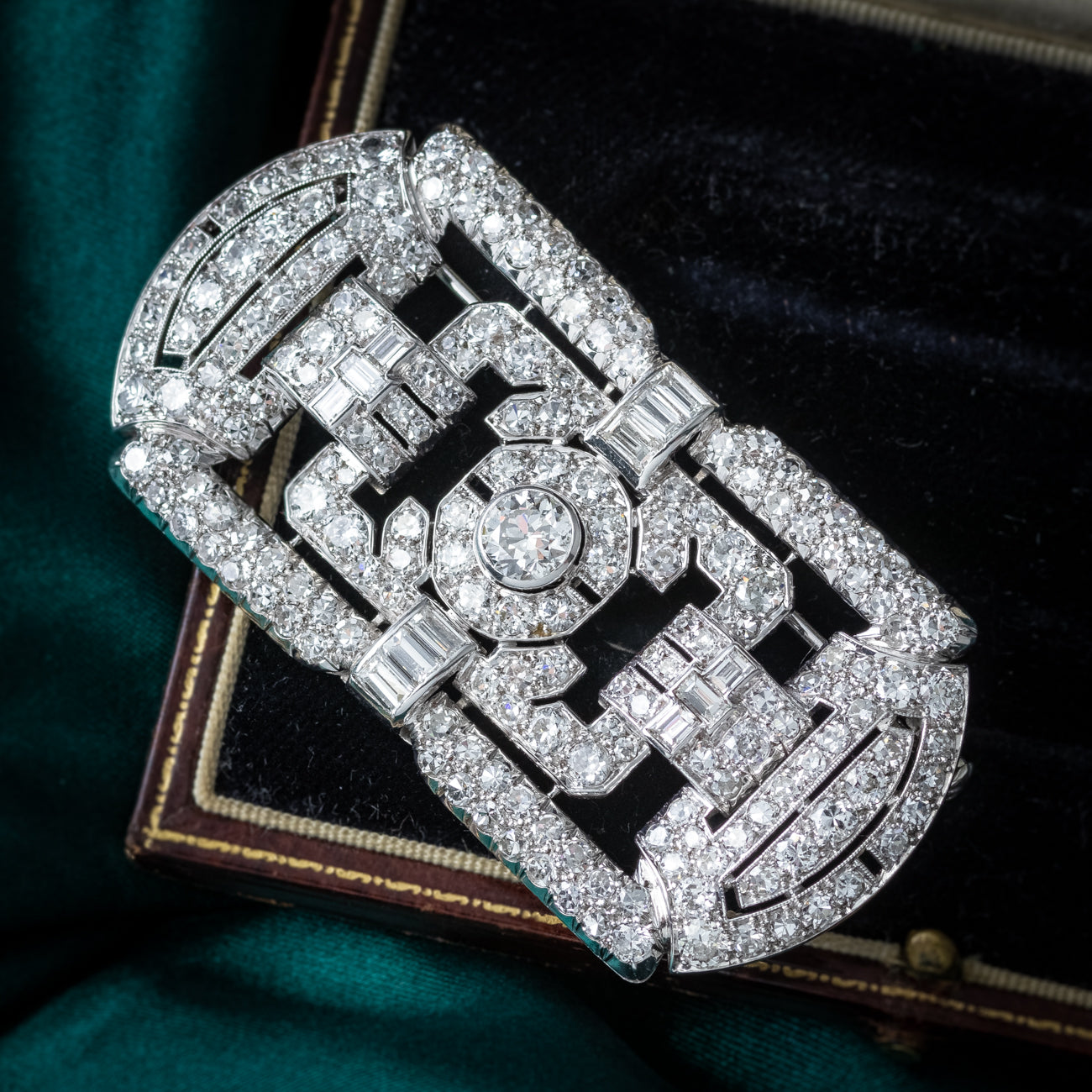 Art Deco French Diamond Brooch 18ct Gold 4.89ct Total With Box