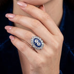 Antique Art Deco French Sapphire Diamond Cocktail Ring 3ct Diamond With Box 