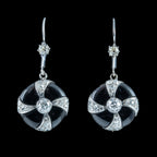 Art Deco Onyx Diamond Drop Earrings Platinum 
