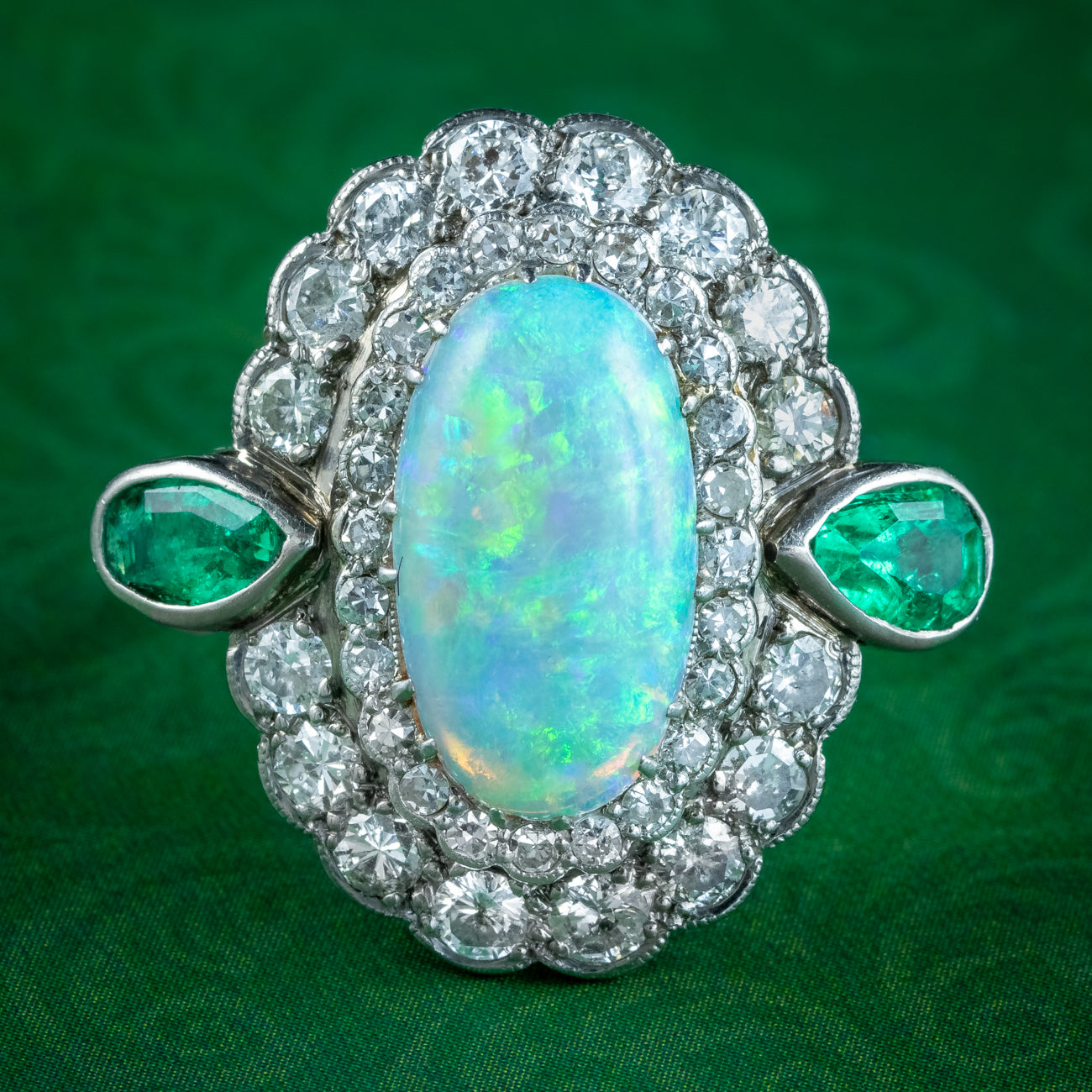 Art Deco Opal Emerald Diamond Cocktail Ring 4ct Opal  Main image
