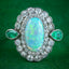 Art Deco Opal Emerald Diamond Cocktail Ring 4ct Opal 
