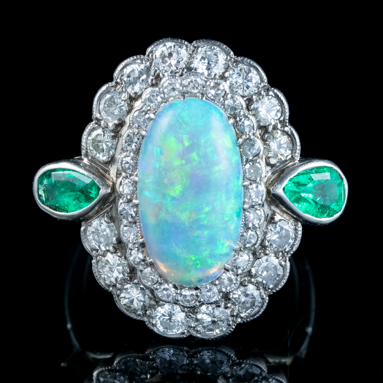 Art Deco Opal Emerald Diamond Cocktail Ring 4ct Opal Secondary image