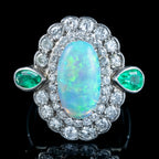 Art Deco Opal Emerald Diamond Cocktail Ring 4ct Opal 