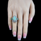 Art Deco Opal Emerald Diamond Cocktail Ring 4ct Opal 