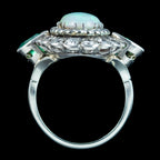Art Deco Opal Emerald Diamond Cocktail Ring 4ct Opal 