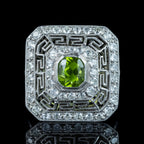 Art Deco Peridot Diamond Cluster Cocktail Ring 