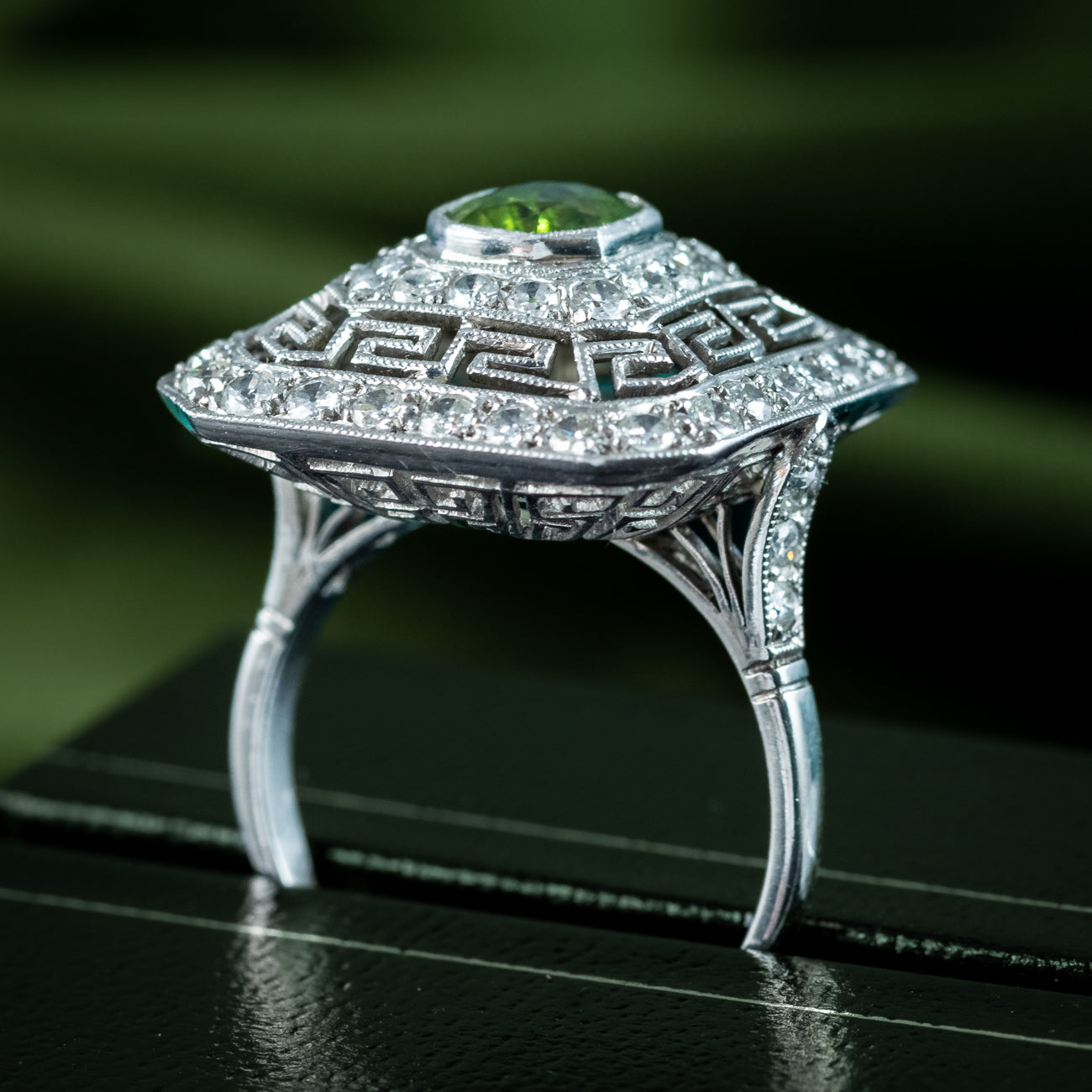 Art Deco Peridot Diamond Cluster Cocktail Ring Secondary image