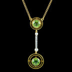 Art Deco Peridot Diamond Pearl Lavaliere Necklace 15ct Gold 