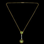 Art Deco Peridot Diamond Pearl Lavaliere Necklace 15ct Gold 