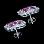Art Deco Ruby Diamond Cluster Earrings 1.8ct Ruby 4ct Diamond