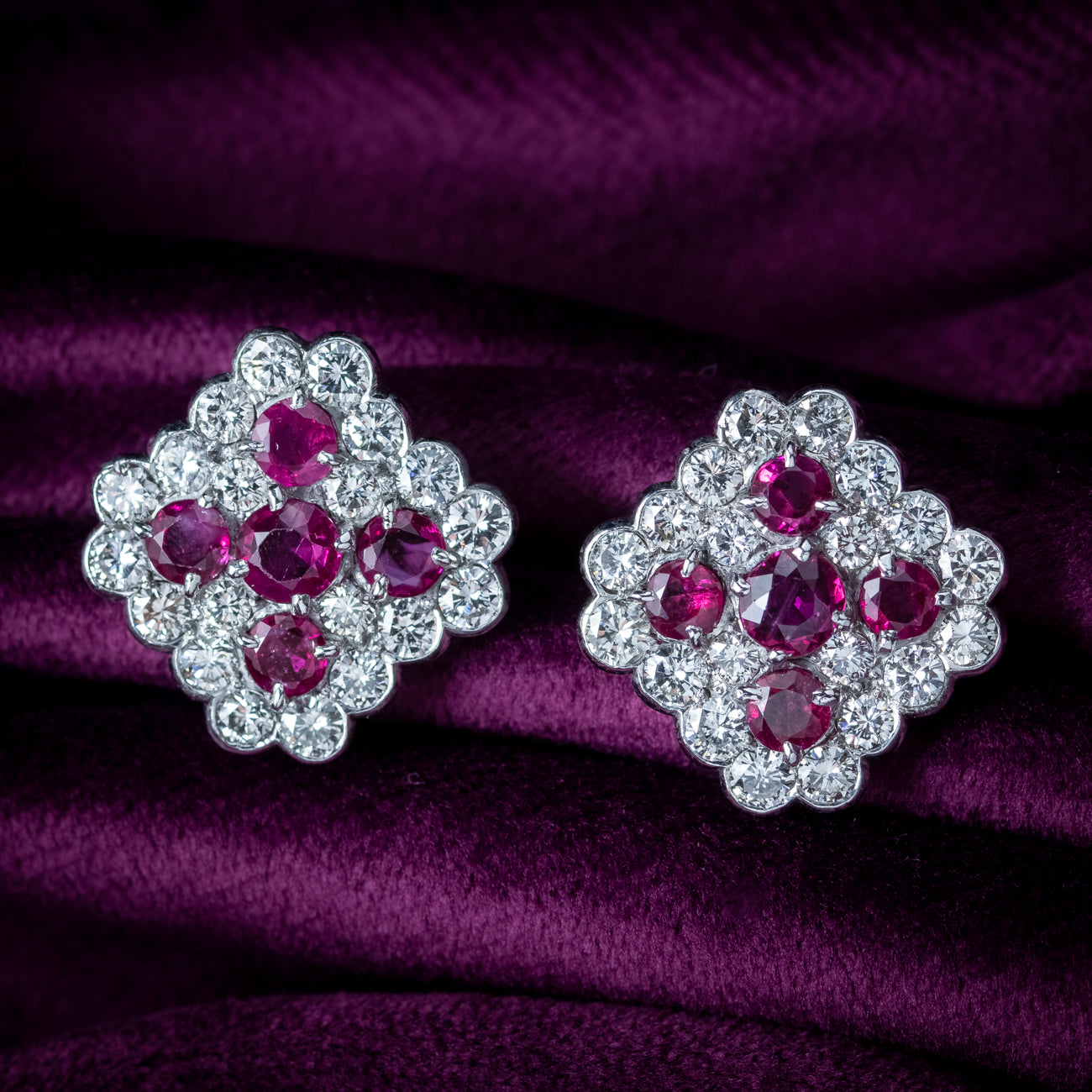 Art Deco Ruby Diamond Cluster Earrings 1.8ct Ruby 4ct Diamond Secondary image