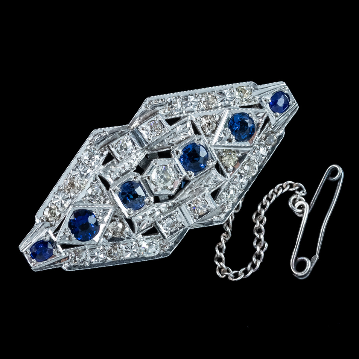 Art Deco Sapphire Diamond Brooch 18ct Gold 