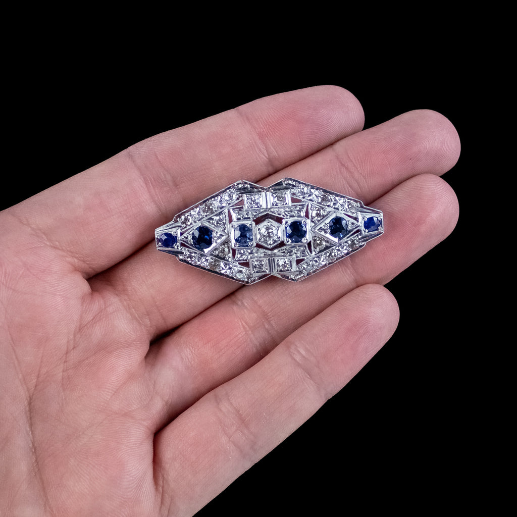 Art Deco Sapphire Diamond Brooch 18ct Gold