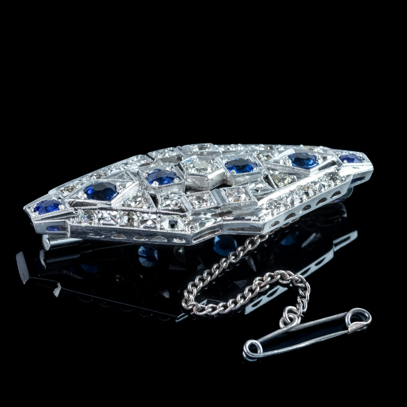 Art Deco Sapphire Diamond Brooch 18ct Gold 