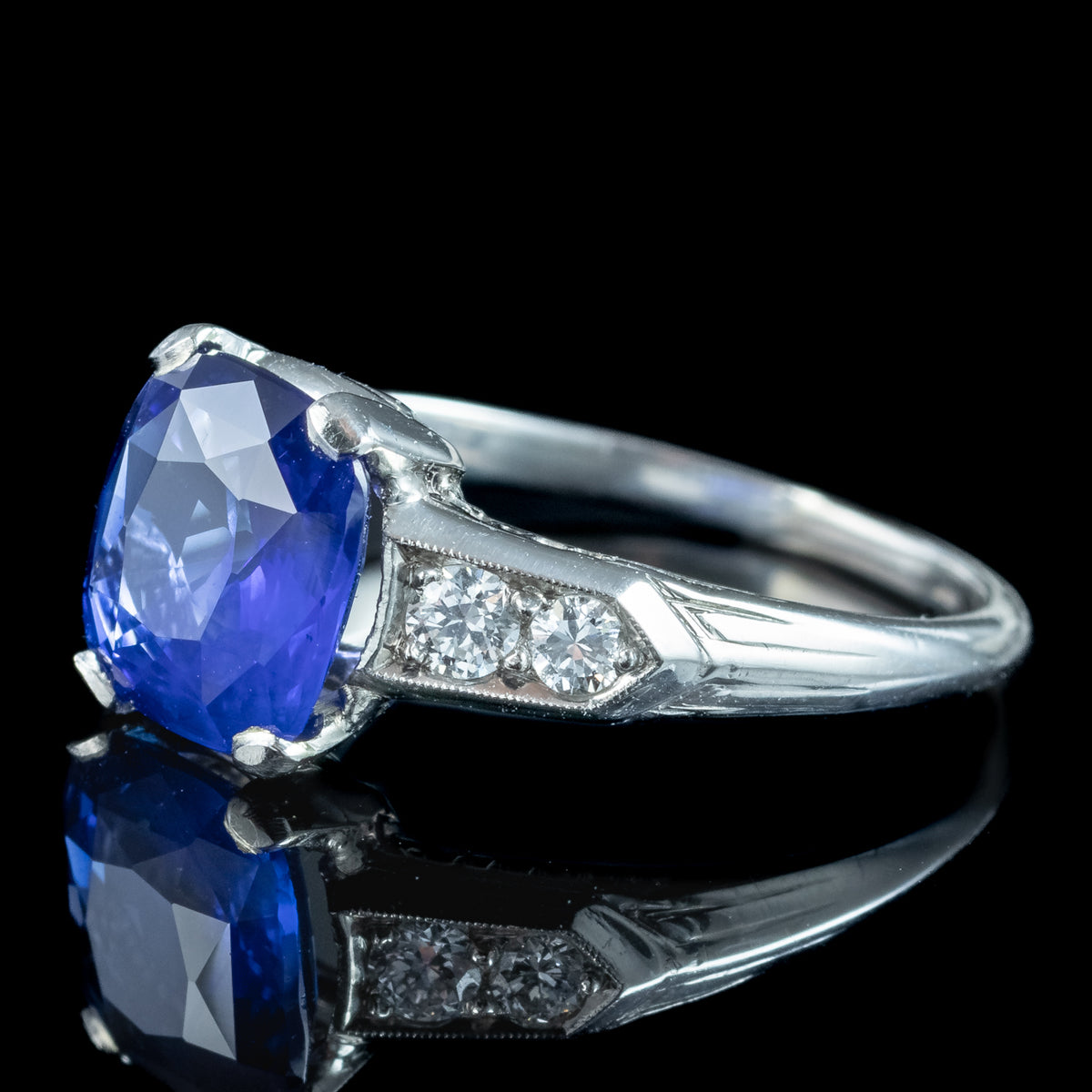Art Deco Sapphire Diamond Ring 2.32ct Natural Sapphire With Cert