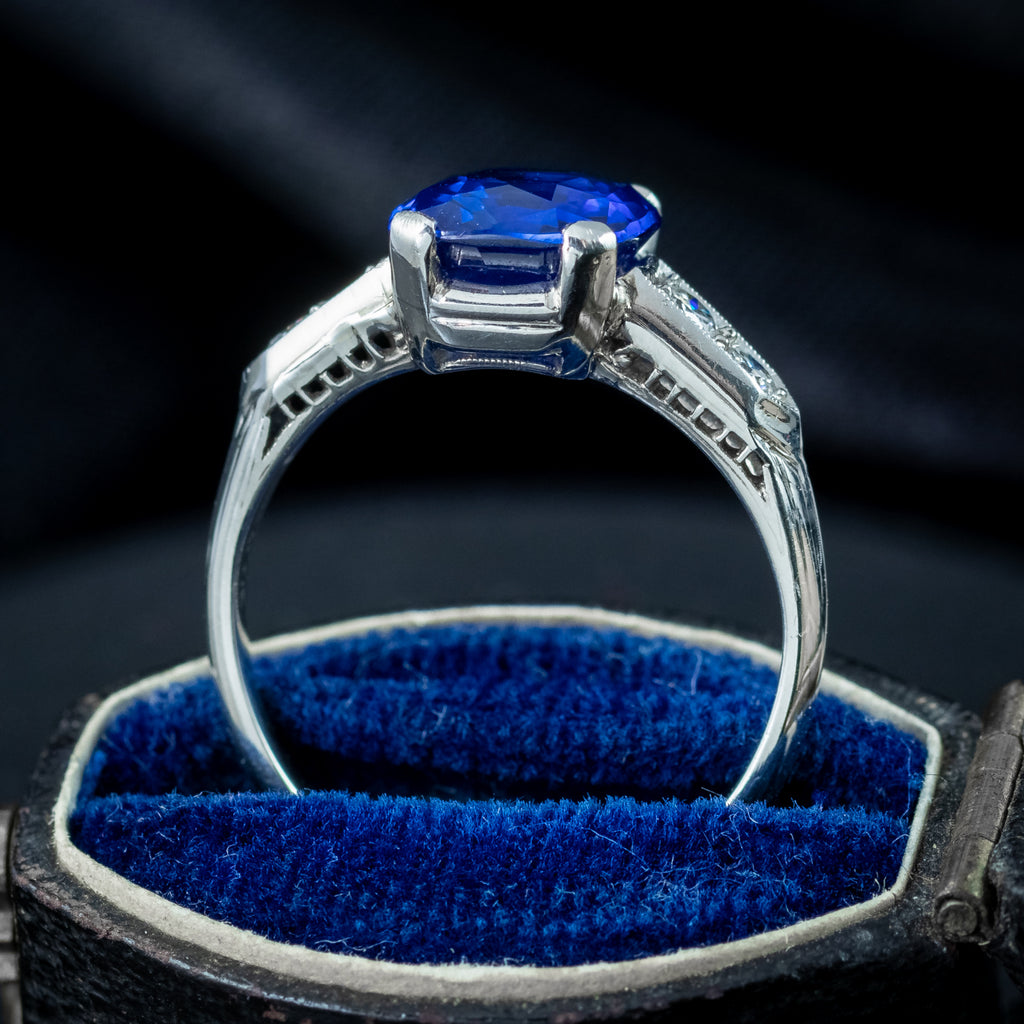 Art Deco Sapphire Diamond Ring 2.32ct Natural Sapphire With Cert