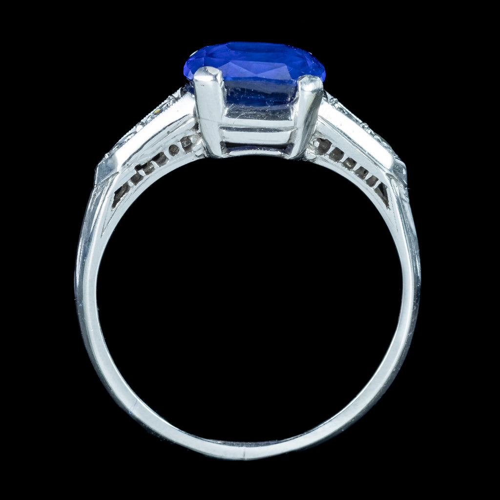Art Deco Sapphire Diamond Ring 2.32ct Natural Sapphire With Cert