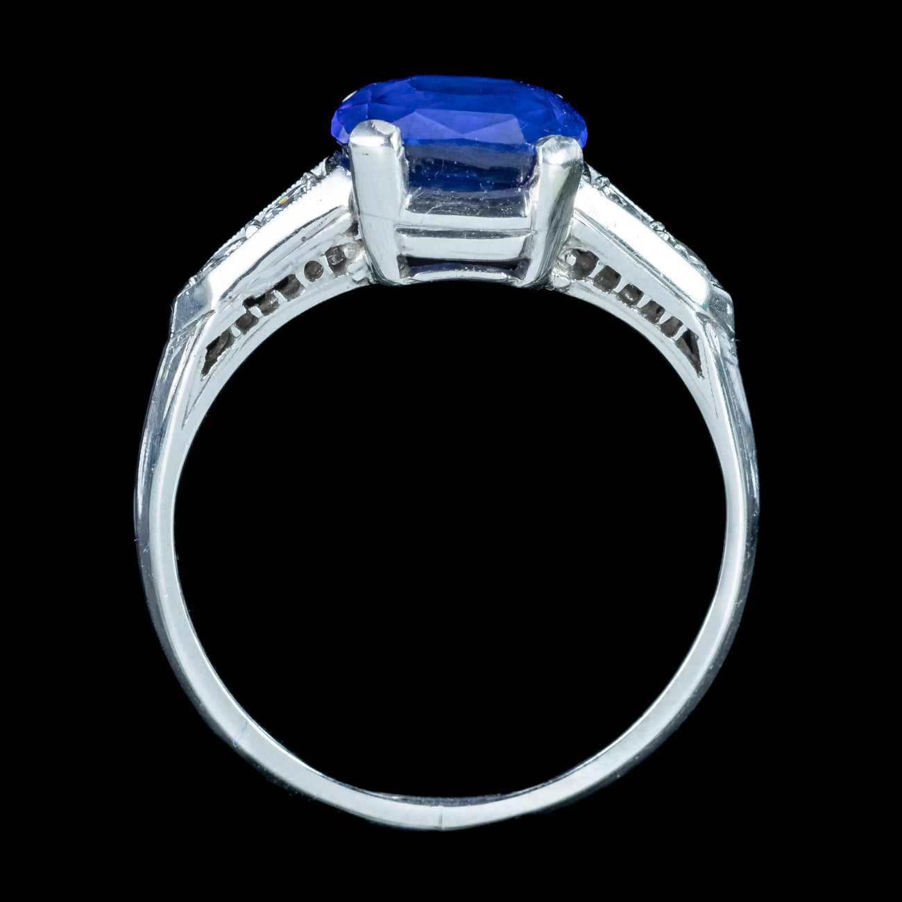 Art Deco Sapphire Diamond Ring 2.32ct Natural Sapphire With Cert