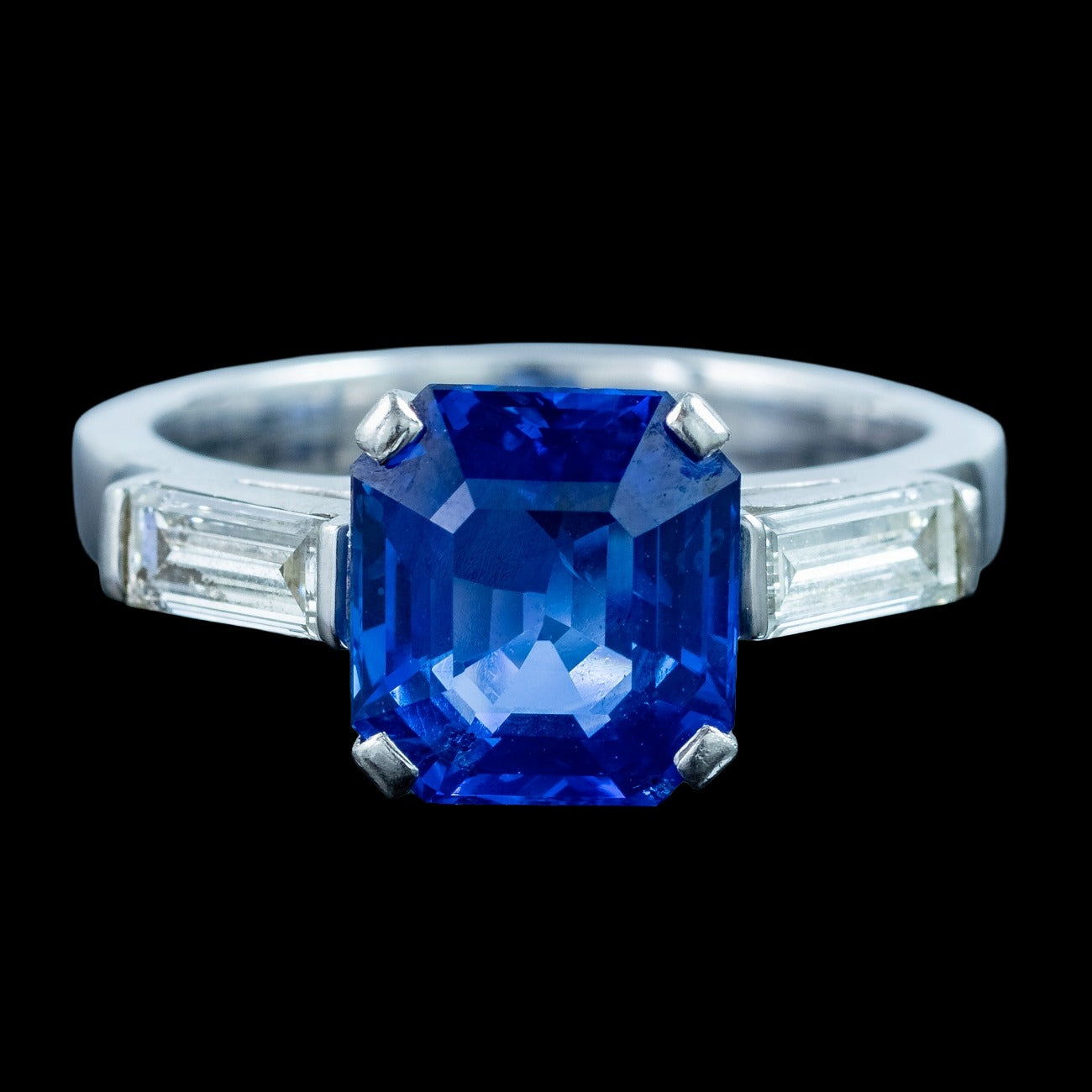 Art Deco Sapphire Diamond Trilogy Ring 3ct Blue Sapphire